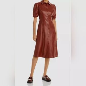 *NWT T Tahari women's size 14 mobwife brown faux leather puff sleeve shirt dress